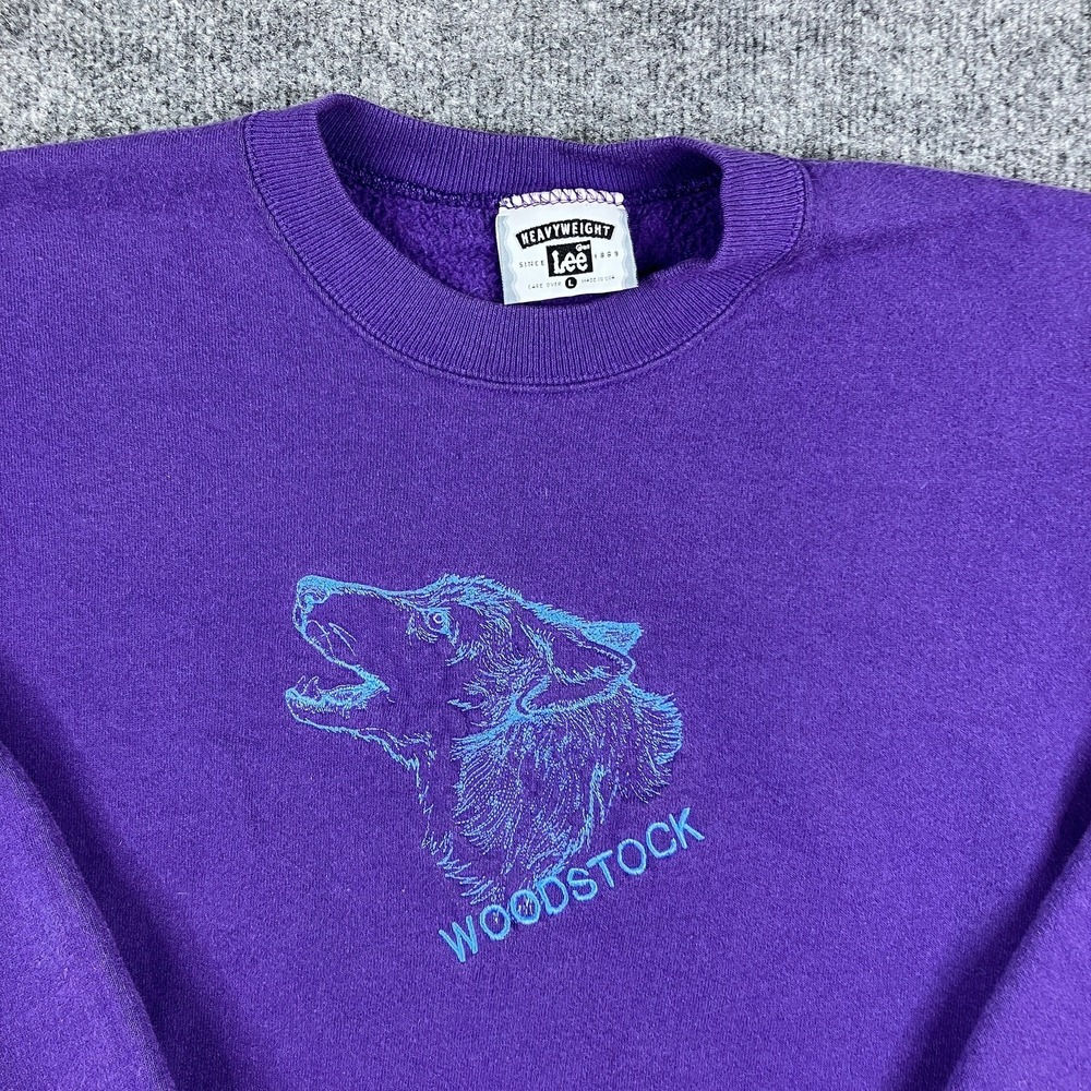 Lee Heavyweight Sweatshirt Mens Large Purple Wolf Woodstock Graphic Crewneck